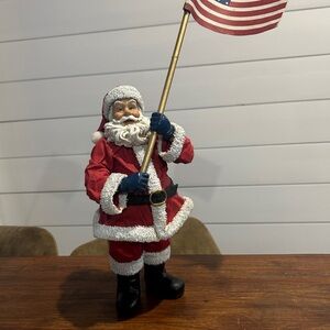 Patriotic Santa Claus Figurine with Flag